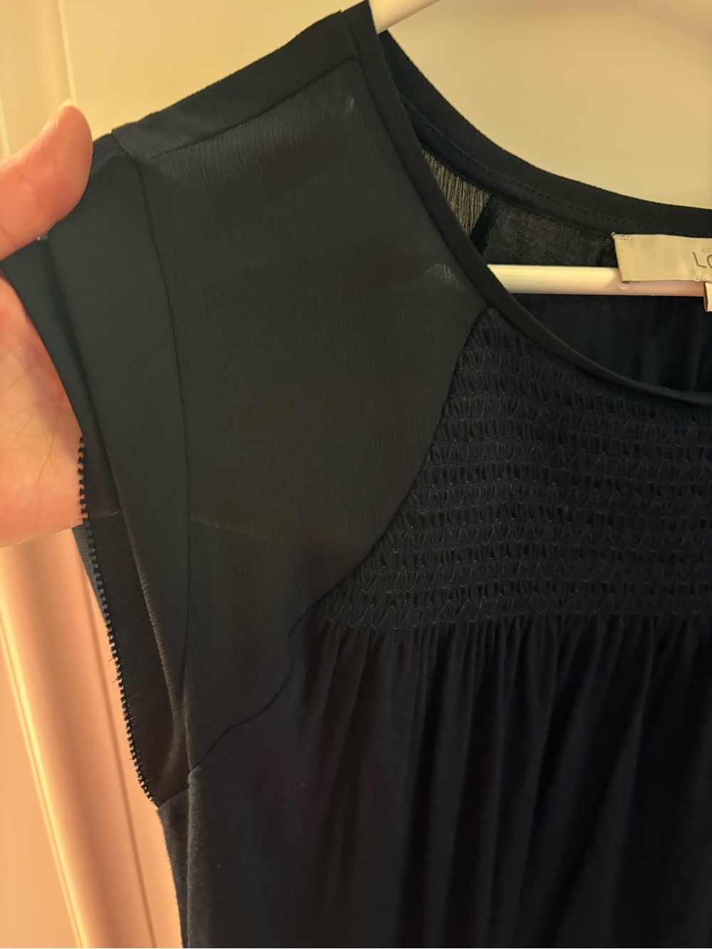 Loft navy cap sleeve gathered front blouse - Picture 5 of 15